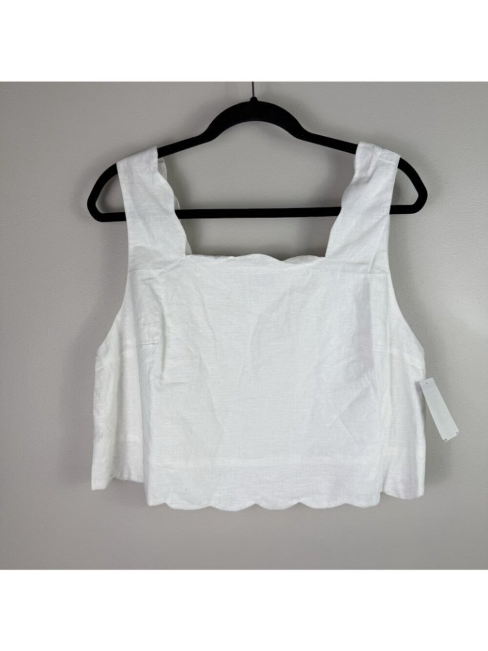 Petal And Pup White Linen Crop Top Tank Square Neck Scalloped Hem Size L - Picture 2 of 7
